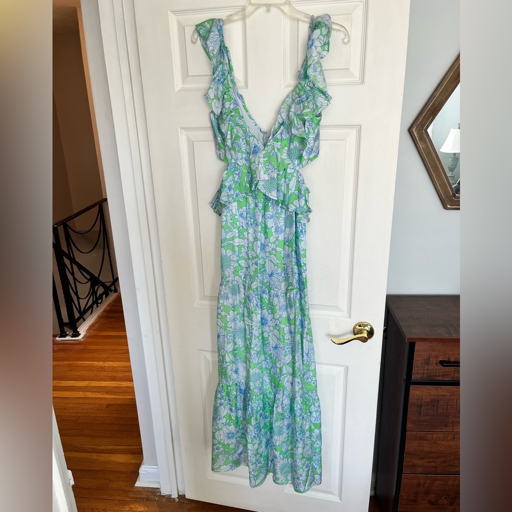 Long floral j crew dress. Lightweight with cut out sides. Super cute